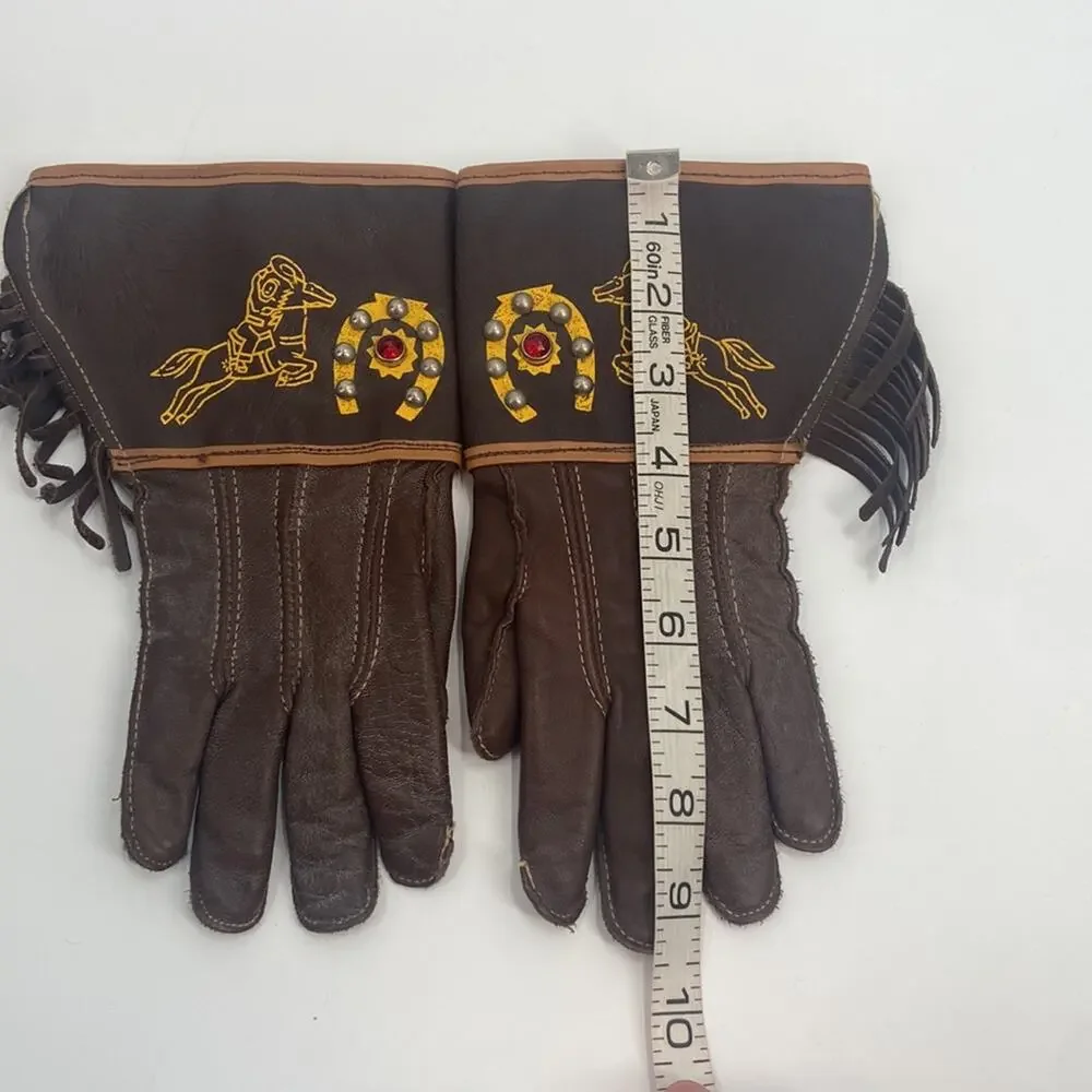 Vintage kids brown western fringe gloves